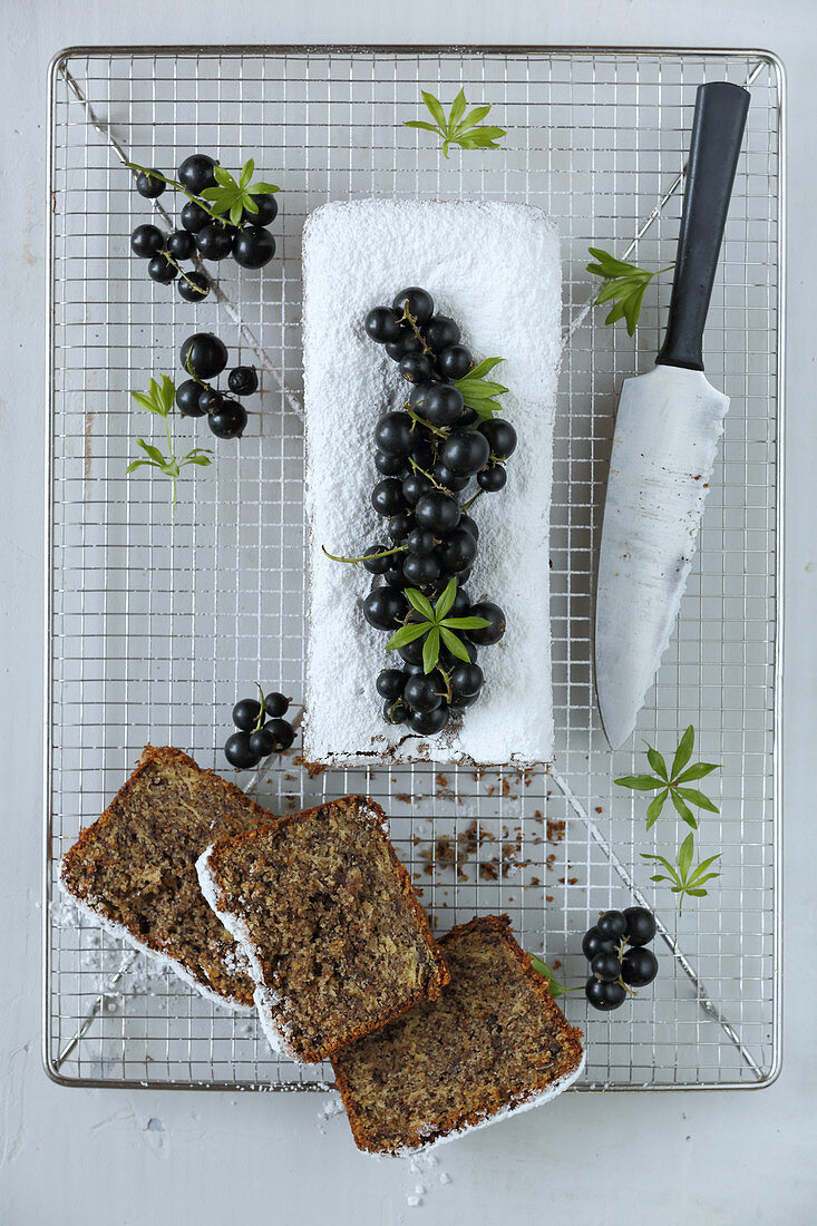 Buckwheat chocolate cake with nuts and blackcurrants