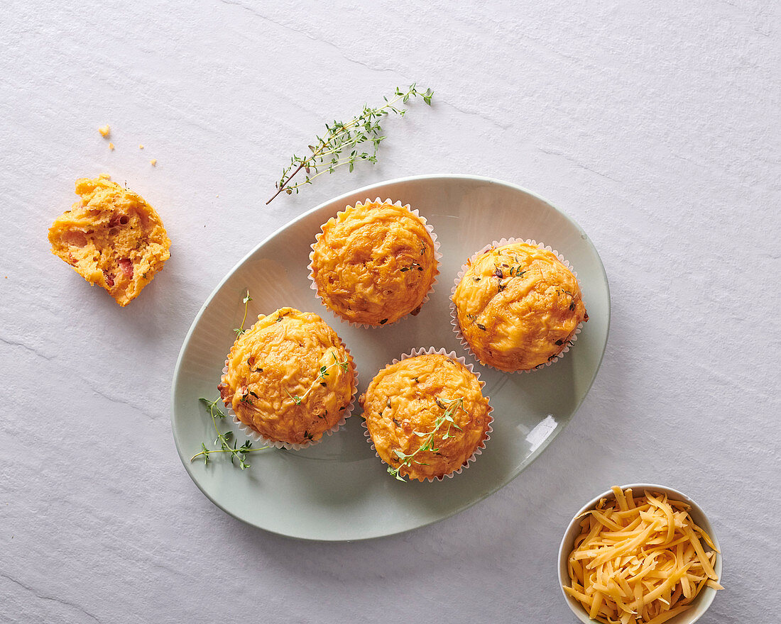 Savoury cheese and onion flavoured muffins