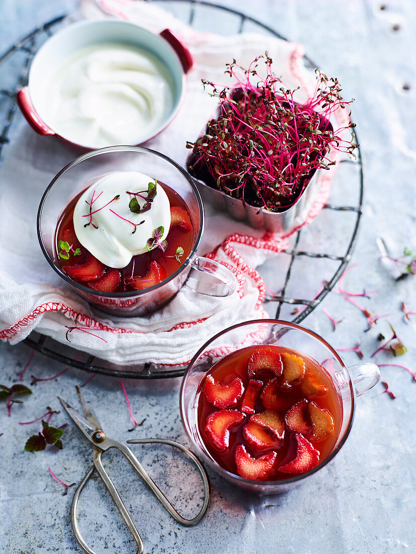 Würzige Rhabarbergelees mit Vanillejoghurt