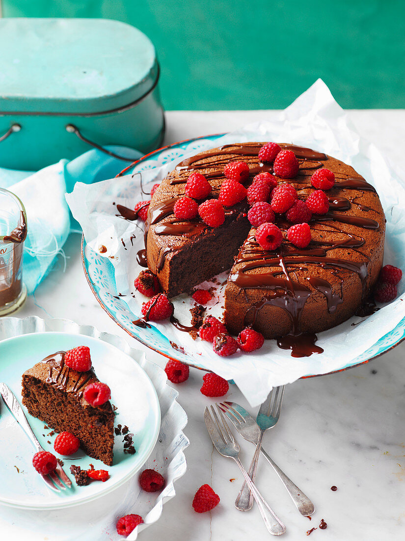 Chocolate Dessert Cake with Raspberries