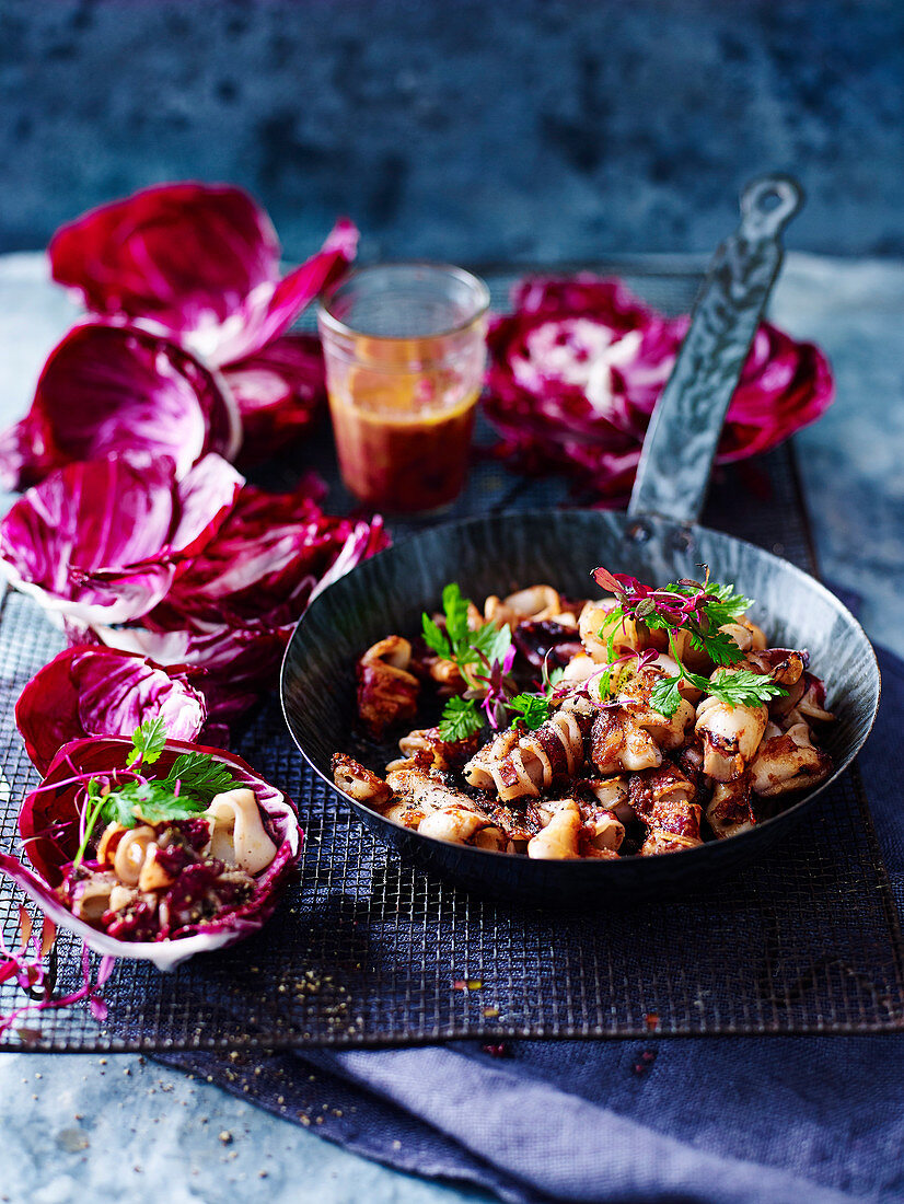 Grilled Squid and Radicchio with Kalamata Dressing