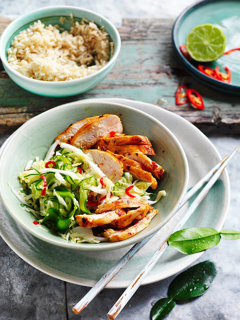 Chilli Chicken with Pickled Cabbage Salad
