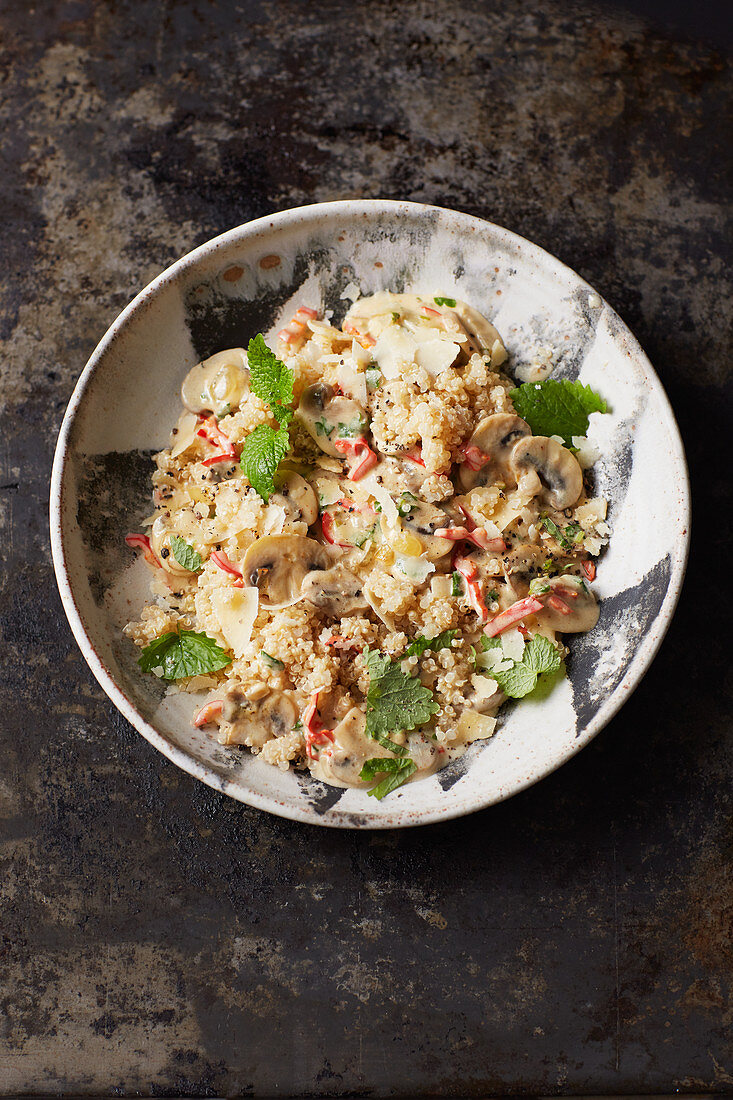 Quinoa with a mushroom and mint ragout