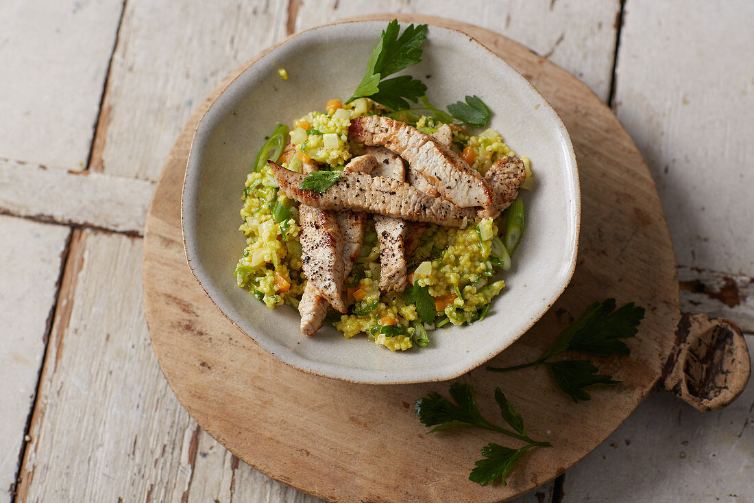 Turkey with black salsify and millet risotto