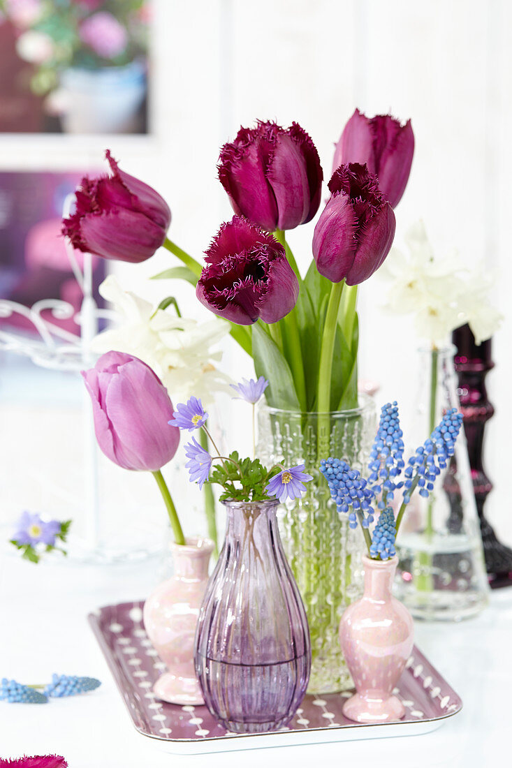 Spring flowers in vases