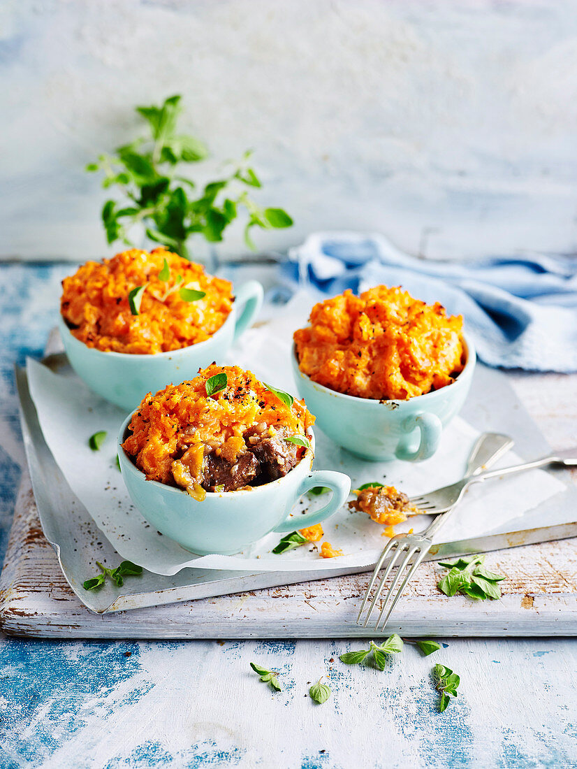 Beef and Vegetable Pot Pies with Kumara Topping