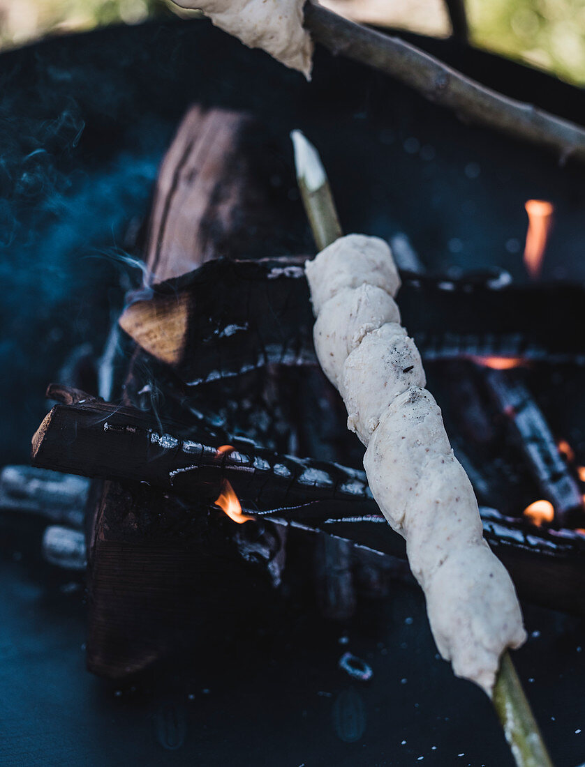Campfire bread over a fire