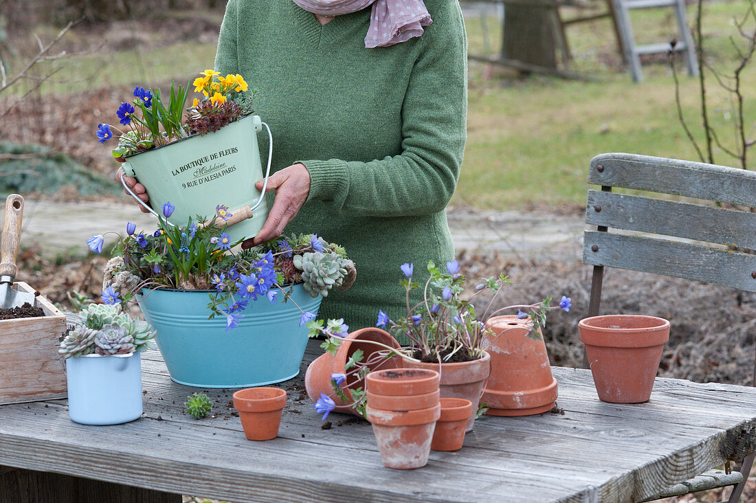 Plant a cake stand out of misused household containers