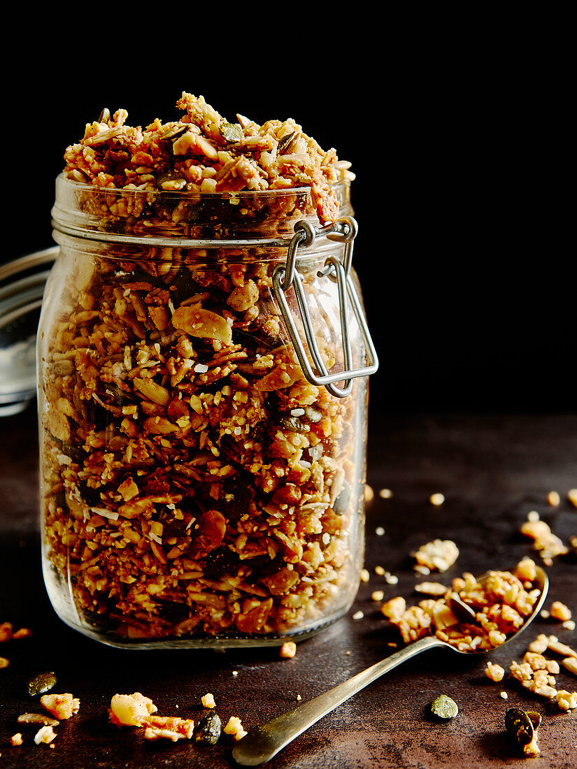 Paleo granola in a storage jar