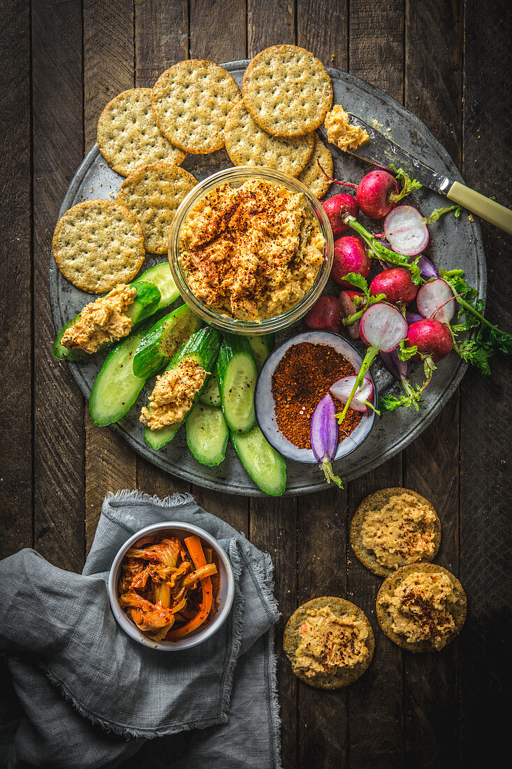 Pimento Cheese Platter with Crackers and Radishes