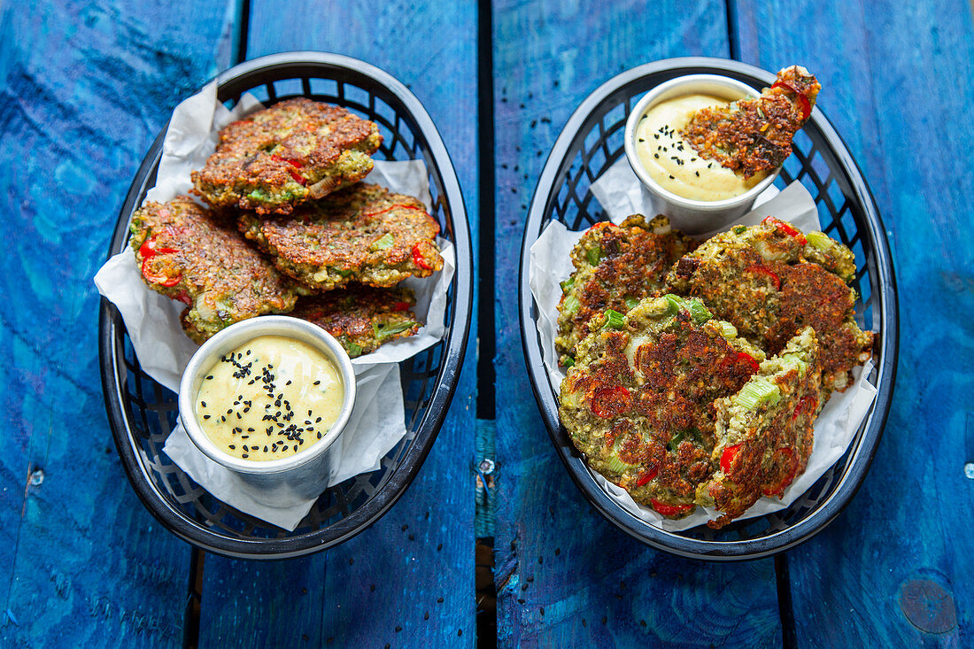 Mung bean fritters with a curry dip