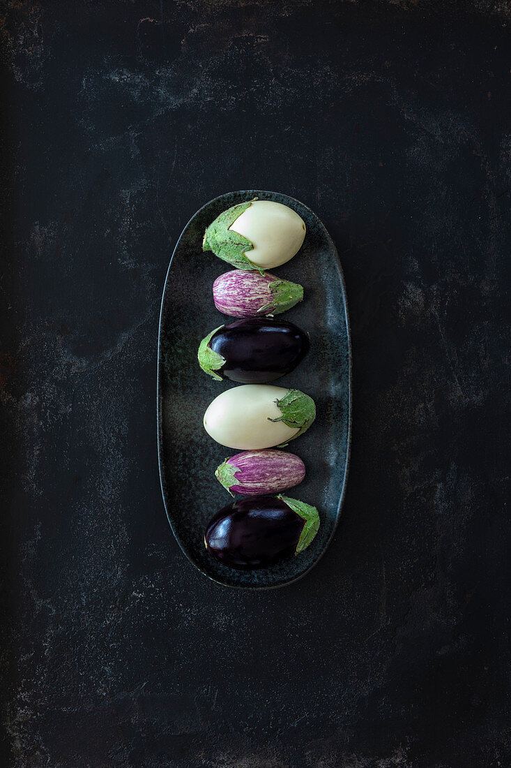 Three different aubergines in a dish