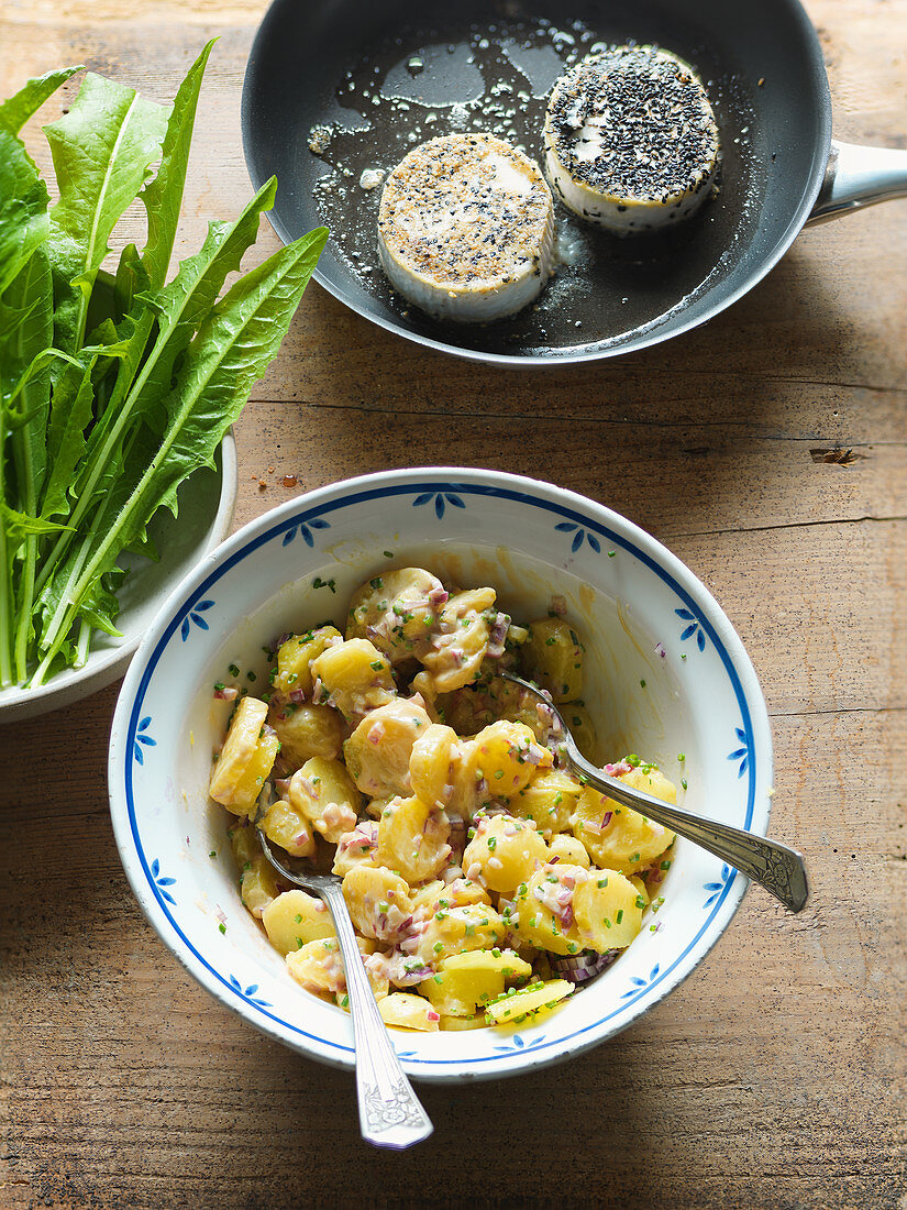 Potato salad with roasted sesame seed goat's cheese