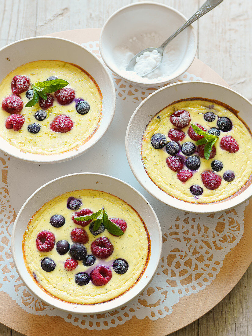 strawberry, redcurrant and raspberry flan