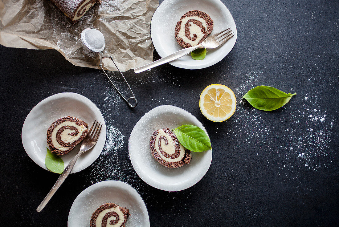 Chocolate cake roll with lemon filling