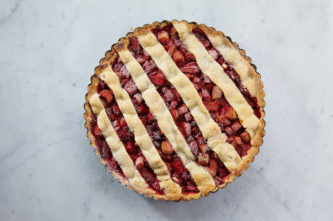 Strawberry and rhubarb tart with a lattice topping