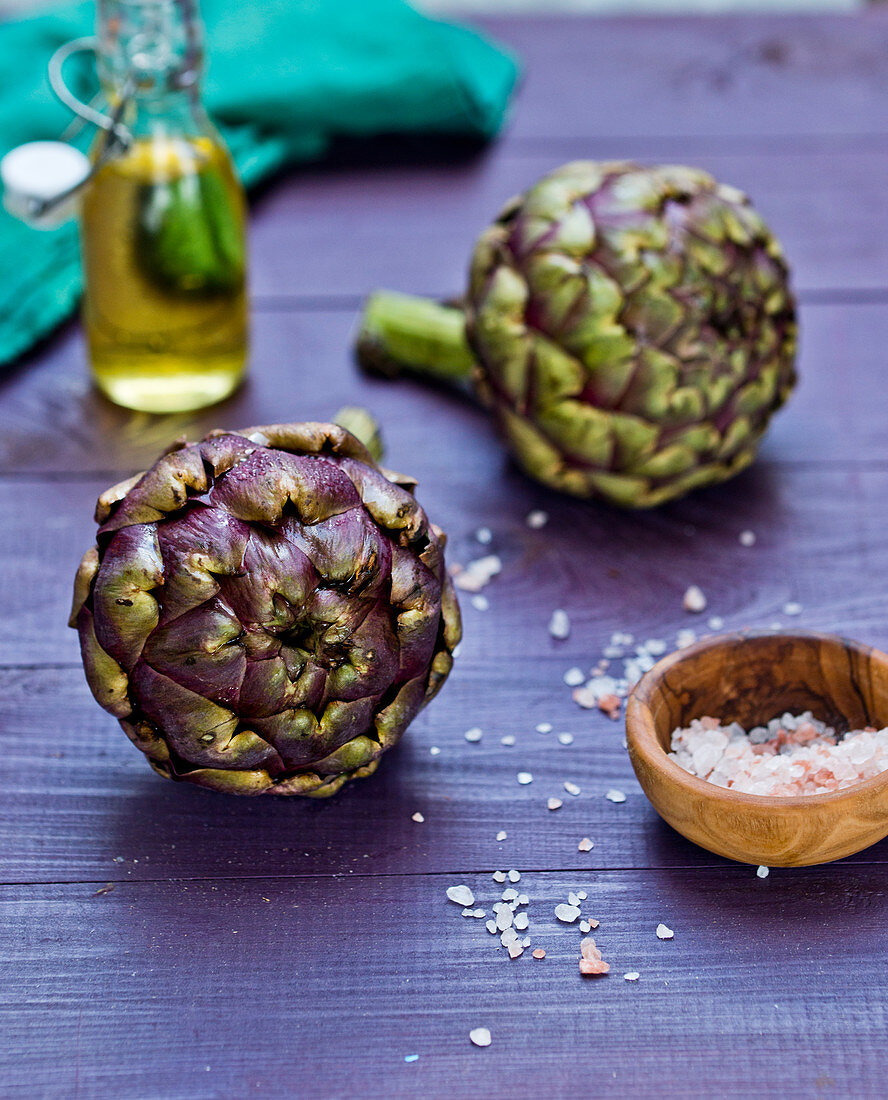 Artichokes, salt and oil