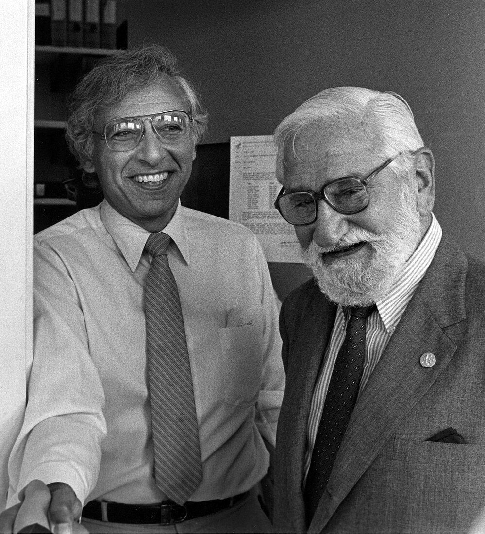 Robert Gallo and Albert Sabin, 1985
