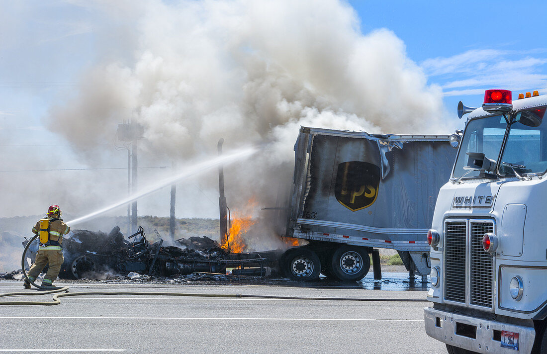 USP Truck On Fire In Road, ID