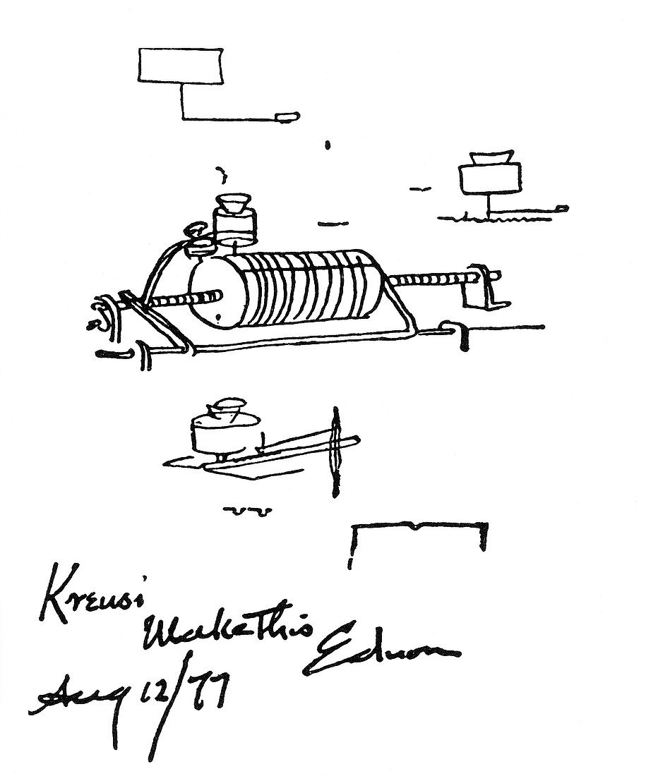 Edison's First Working Drawing of the Phonograph