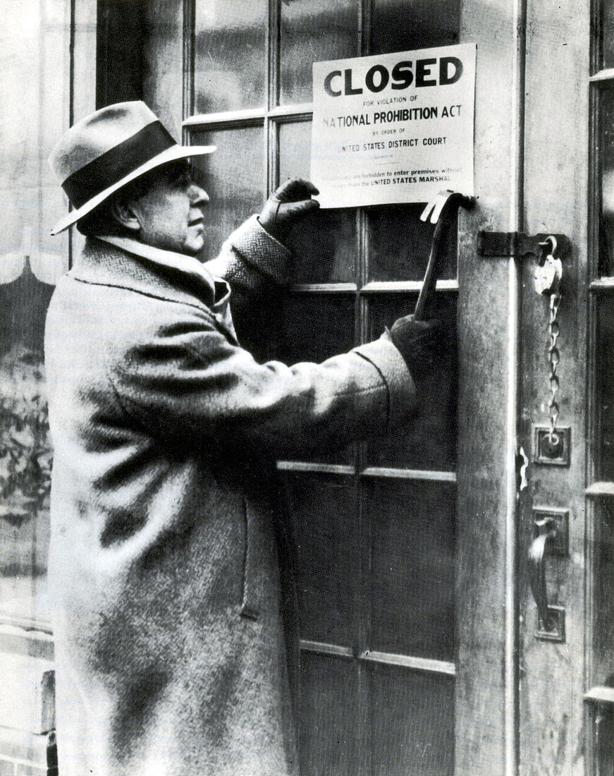 Prohibition Revenue Agent Closing Saloon, 1925