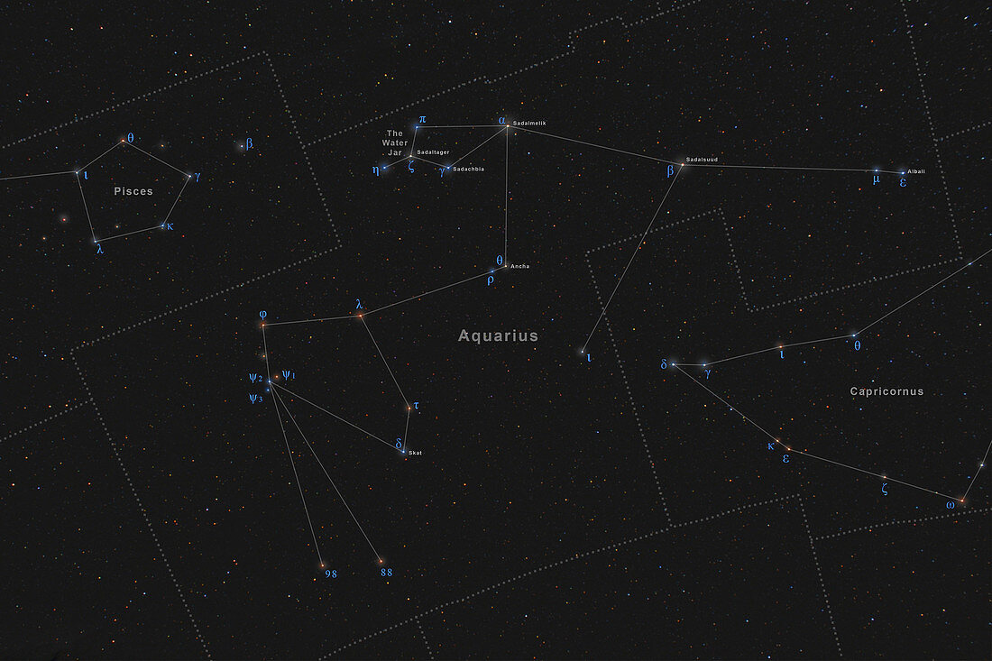 Aquarius Constellation, Labeled Diagram