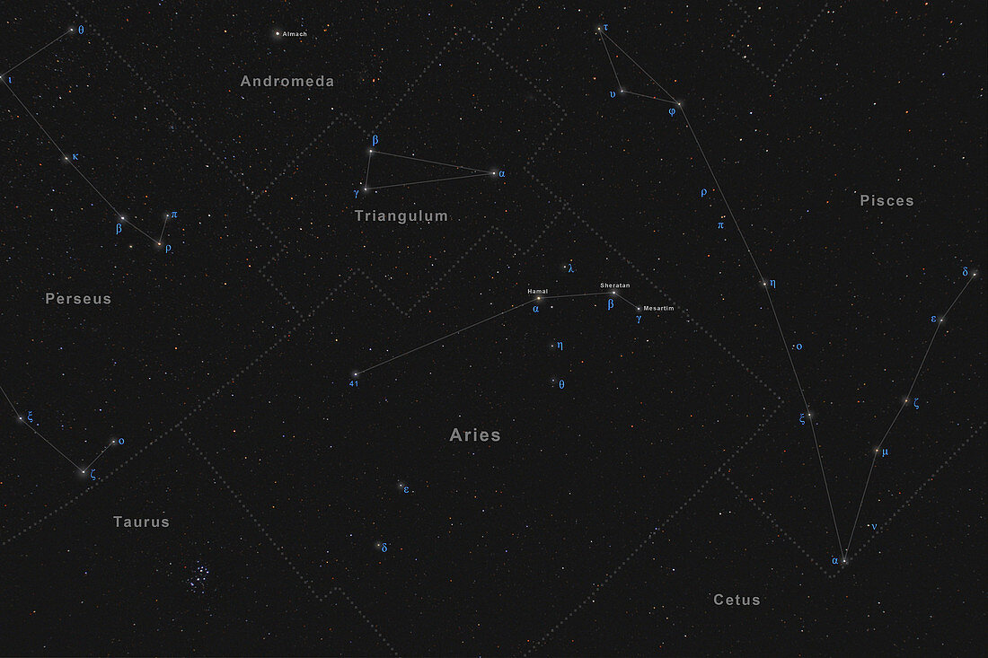 Aries Constellation, Labeled Diagram