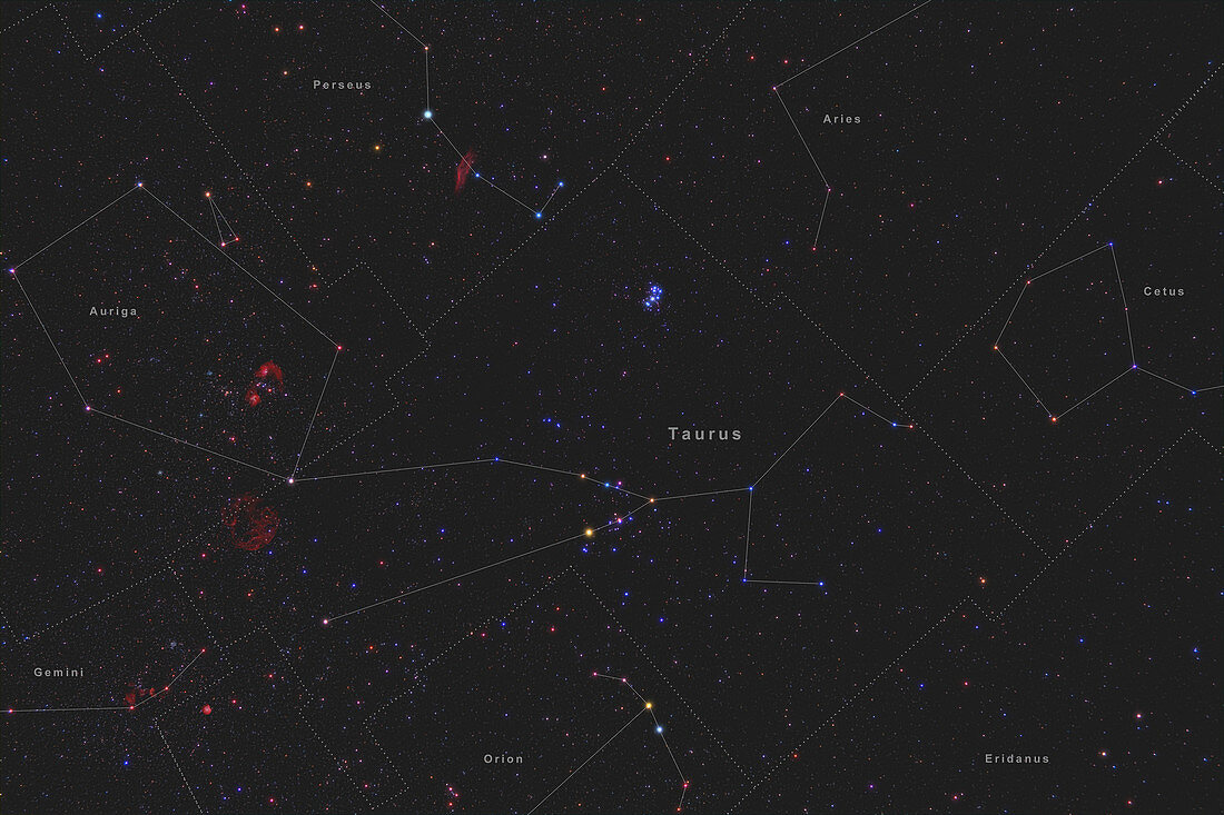 Taurus, Constellation, Labeled