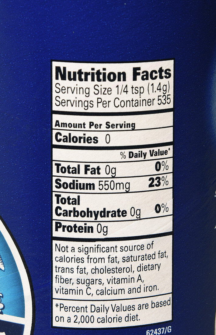 Salt Nutrition Label