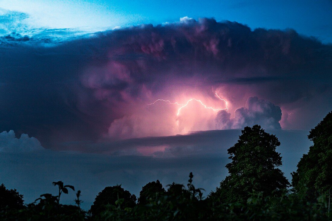 Lightning and cumulonimbus clouds, time-exposure image