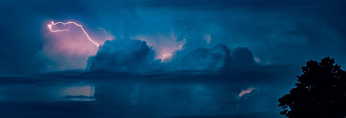Lightning and cumulonimbus clouds, time-exposure image
