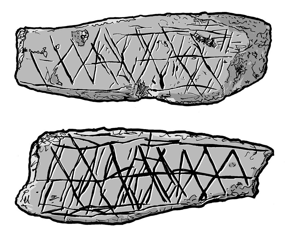 Stone Age ochre carvings, illustration