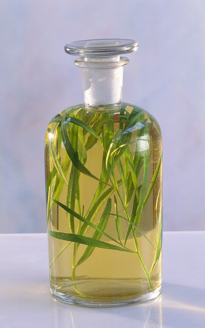 Tarragon Vinegar in a Glass Decanter