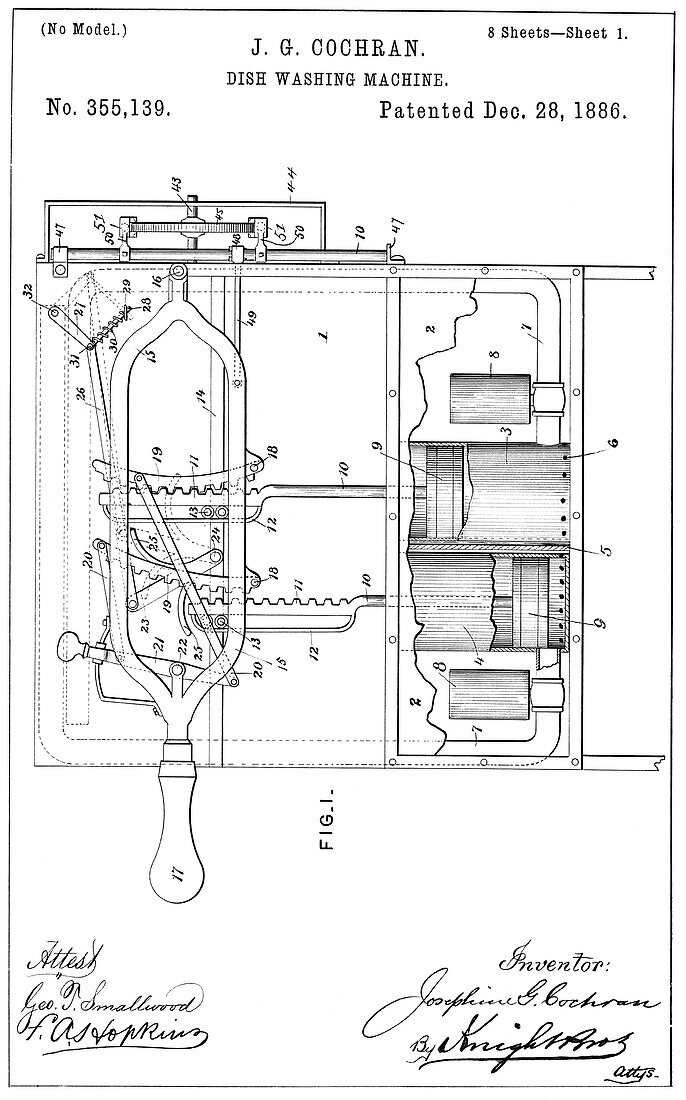 Cochran's dishwasher patent, 1886