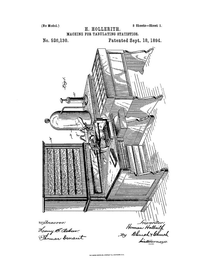 Hollerith's tabulating machine patent, 1894