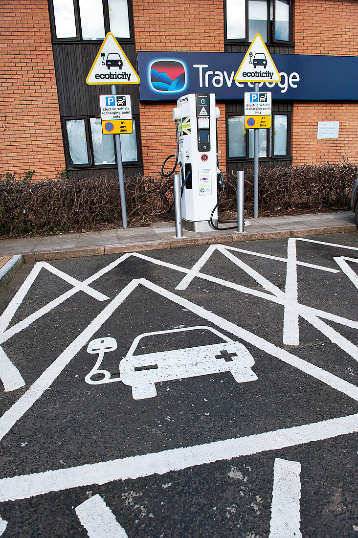 Electric car recharging point, UK