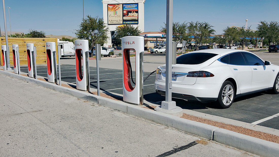 Tesla recharging station, Interstate 15, Nevada, USA
