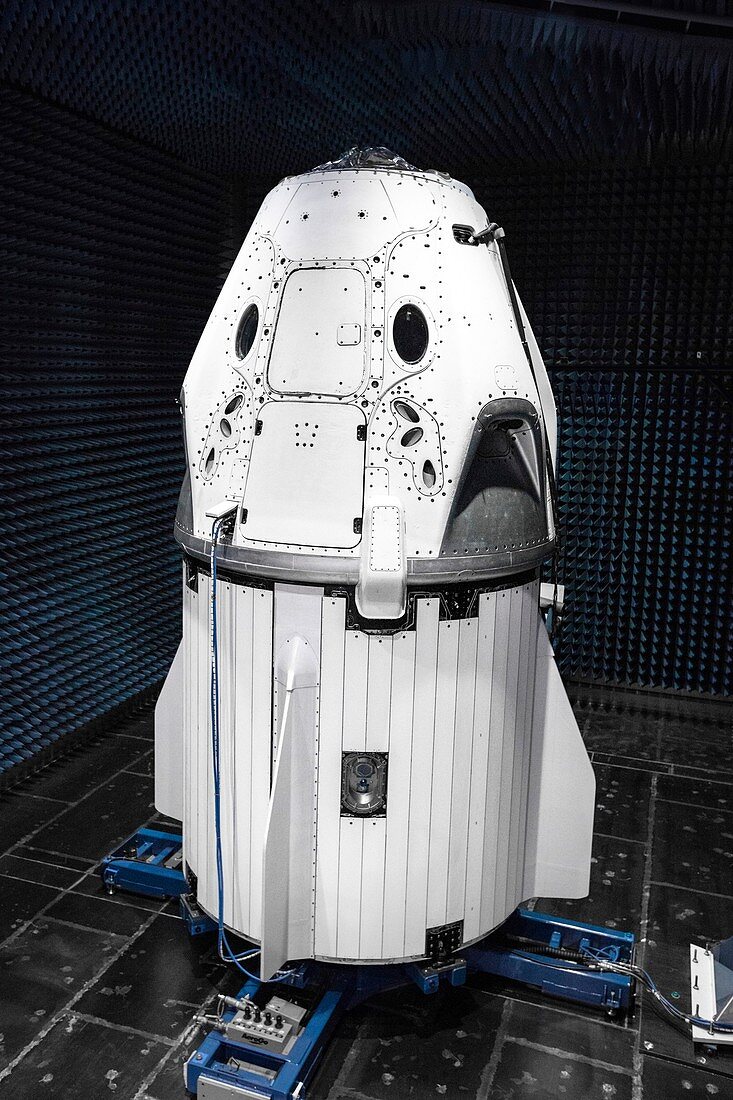 Crew Dragon spacecraft testing in anechoic chamber