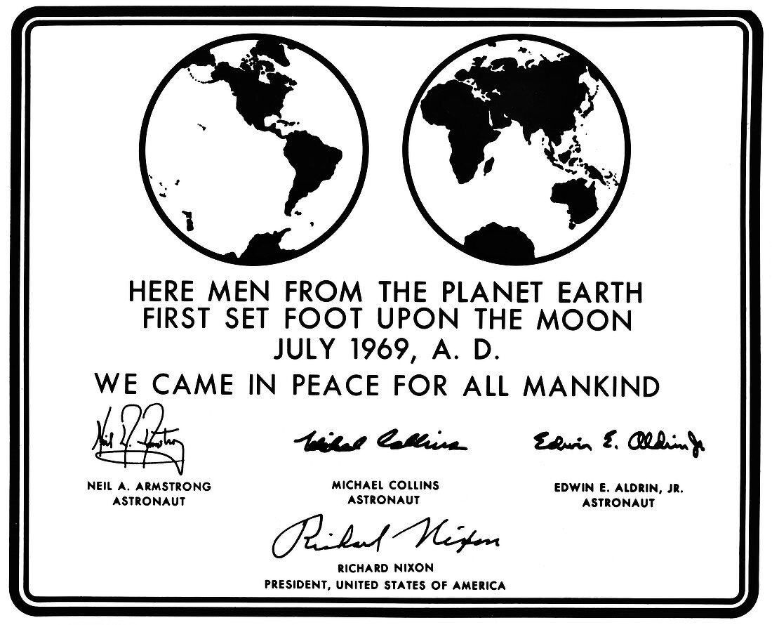 Apollo 11 Moon plaque, 1969