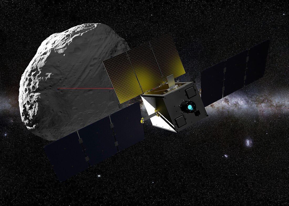 M-Argo CubeSat at asteroid, illustration