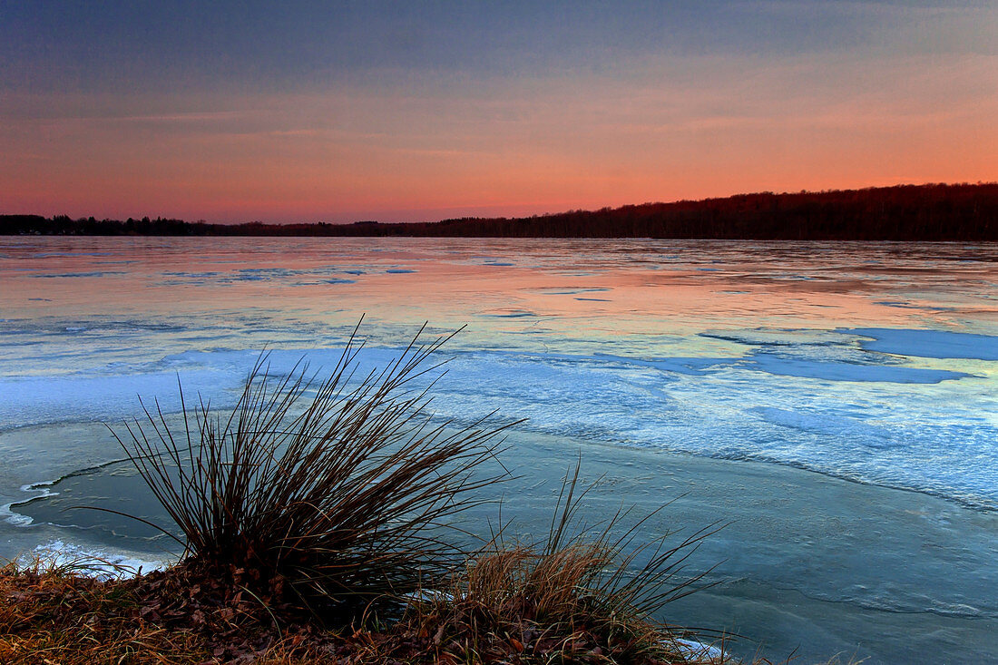 Frozen Gouldsboro Lake at sunset