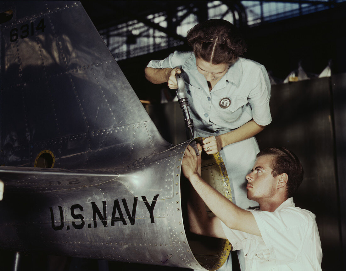 WWII, Female Riveter, Naval Air Base, 1942
