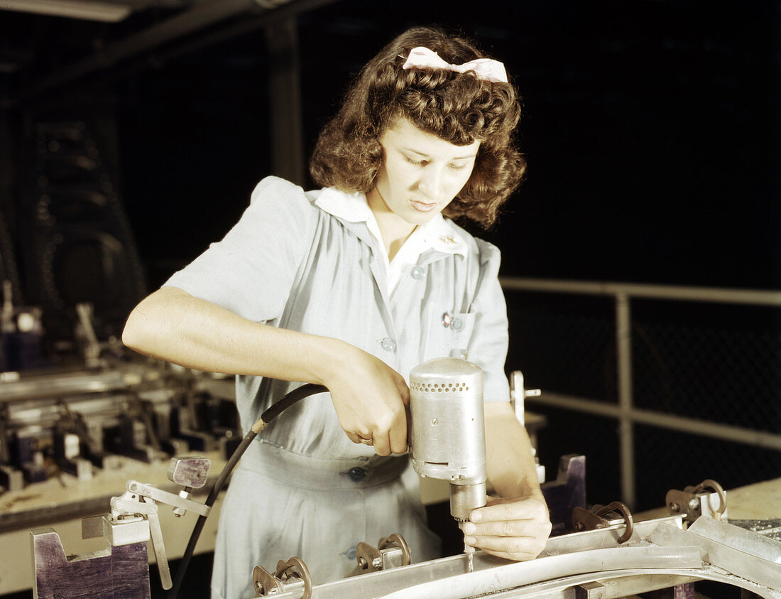 WWII, Female Driller, Airplane Factory, 1942
