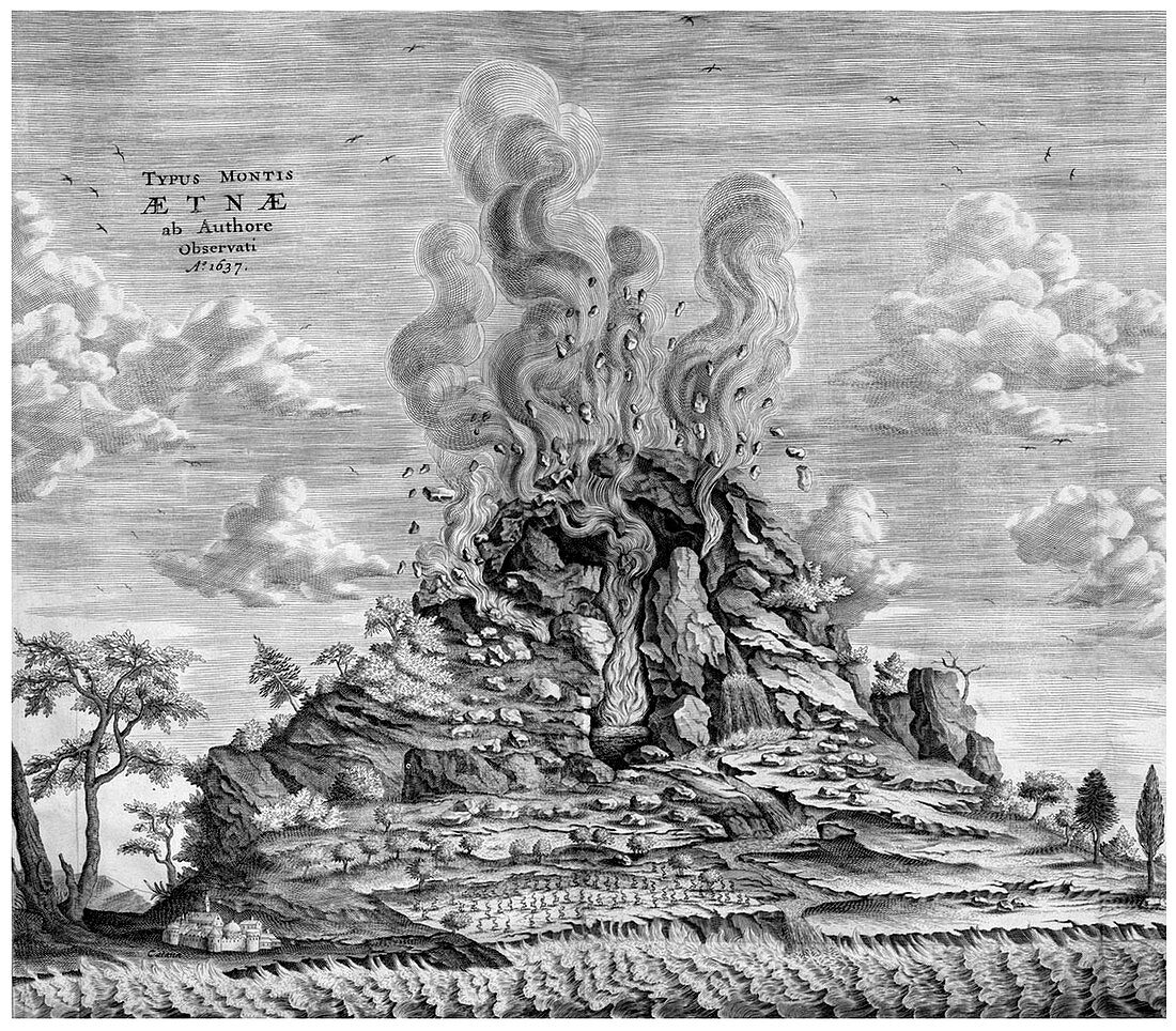 Athanasius Kircher, Mount Etna Eruption, 1637