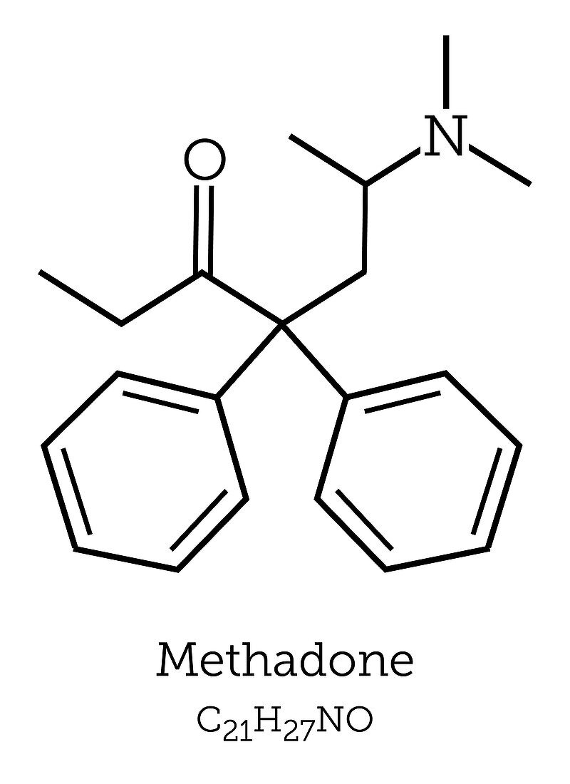 Methadone, molecular model