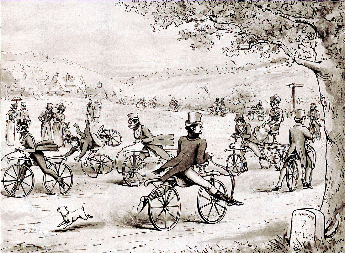 Dandies Riding Velocipedes, 1819