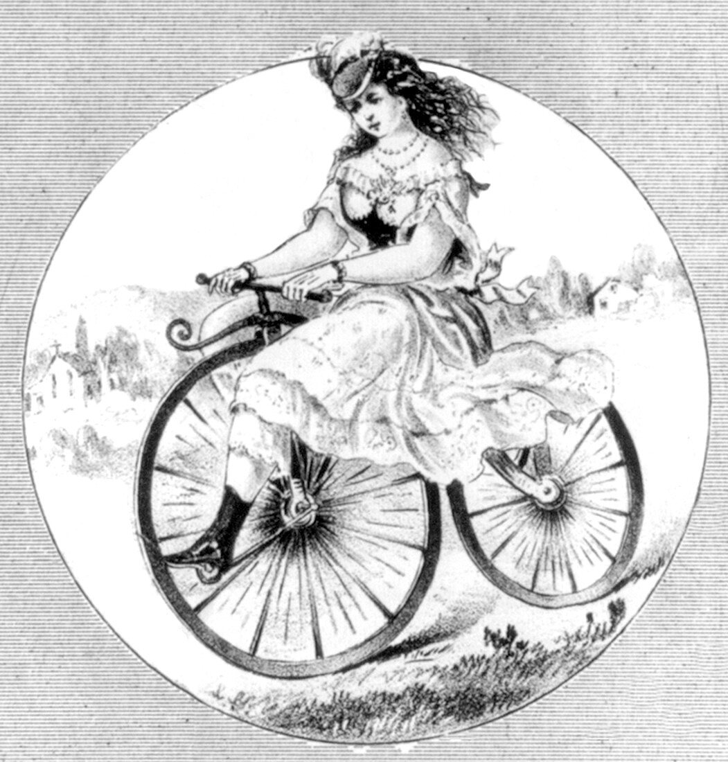 Woman Riding Velocipede, 1869