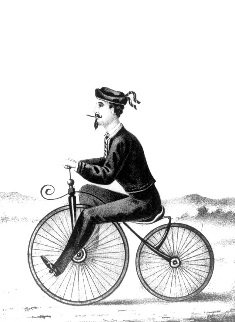 Man Riding Velocipede, 1869