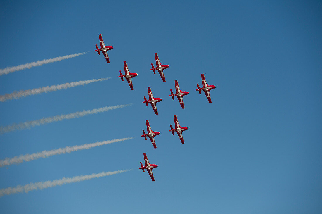 Royal Canadian Snowbirds flying in Concord formation