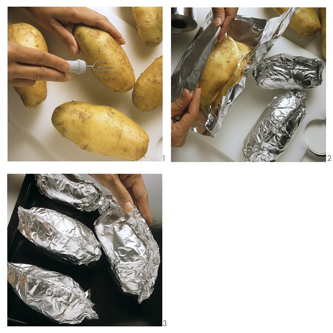 Preparing baked potatoes